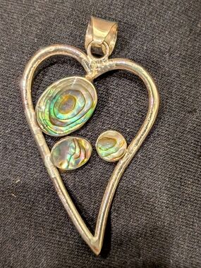 Silver Heart Pendant with Iridescent Abalone Accents